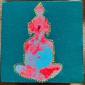 Buddha on canvas mixed media one of a kind wall art 4” x 4”